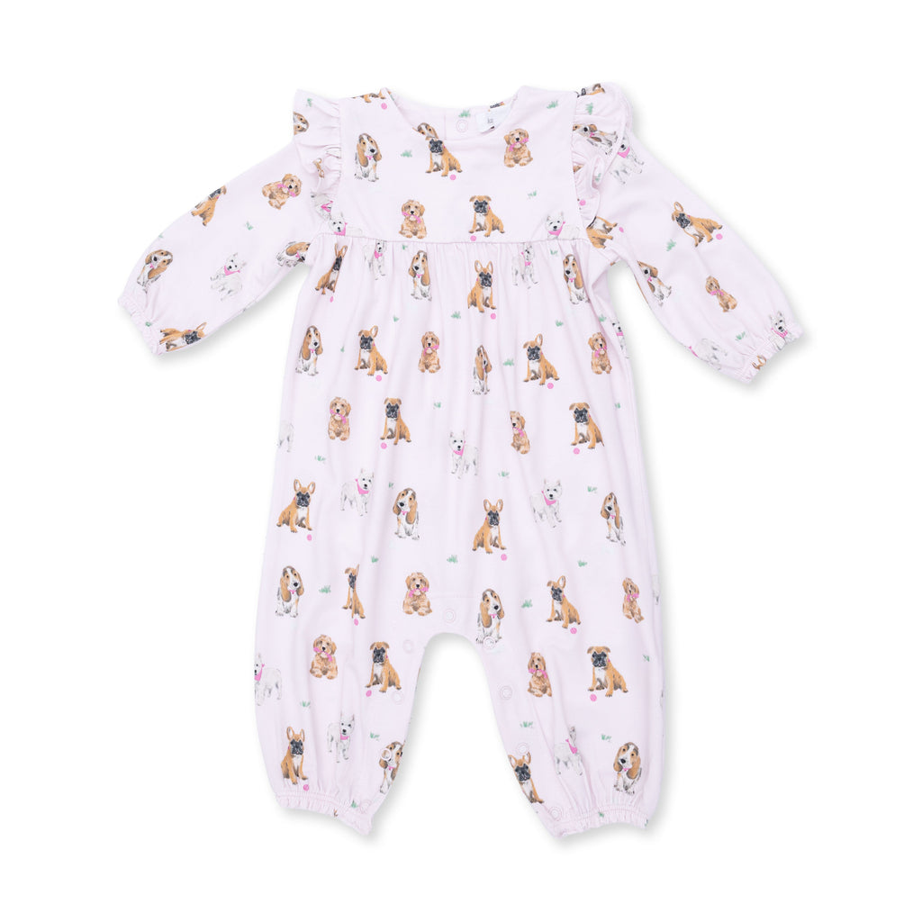 Bestie Dogs Pink - Ruffle Sleeve Snap Romper