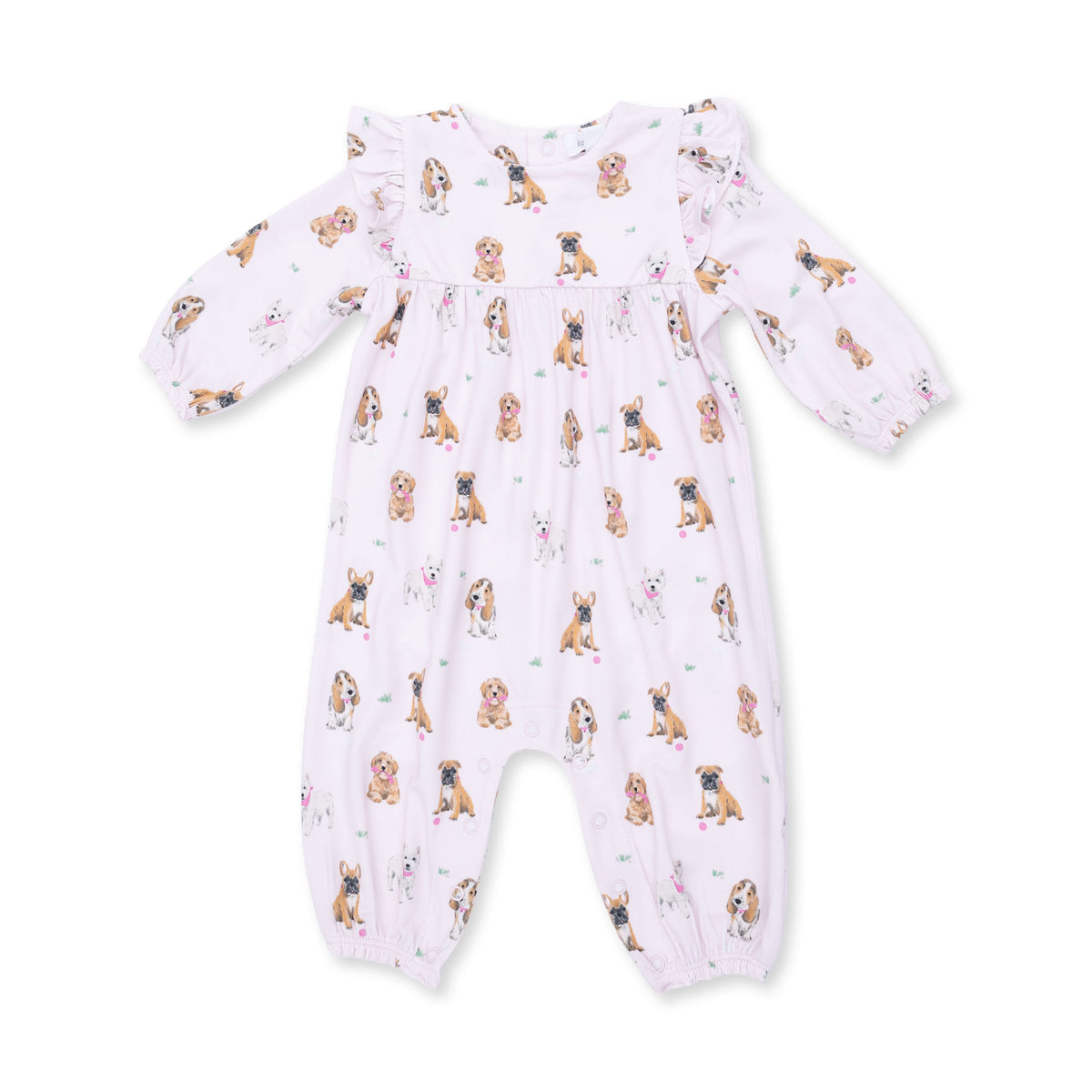 Bestie Dogs Pink - Ruffle Sleeve Snap Romper