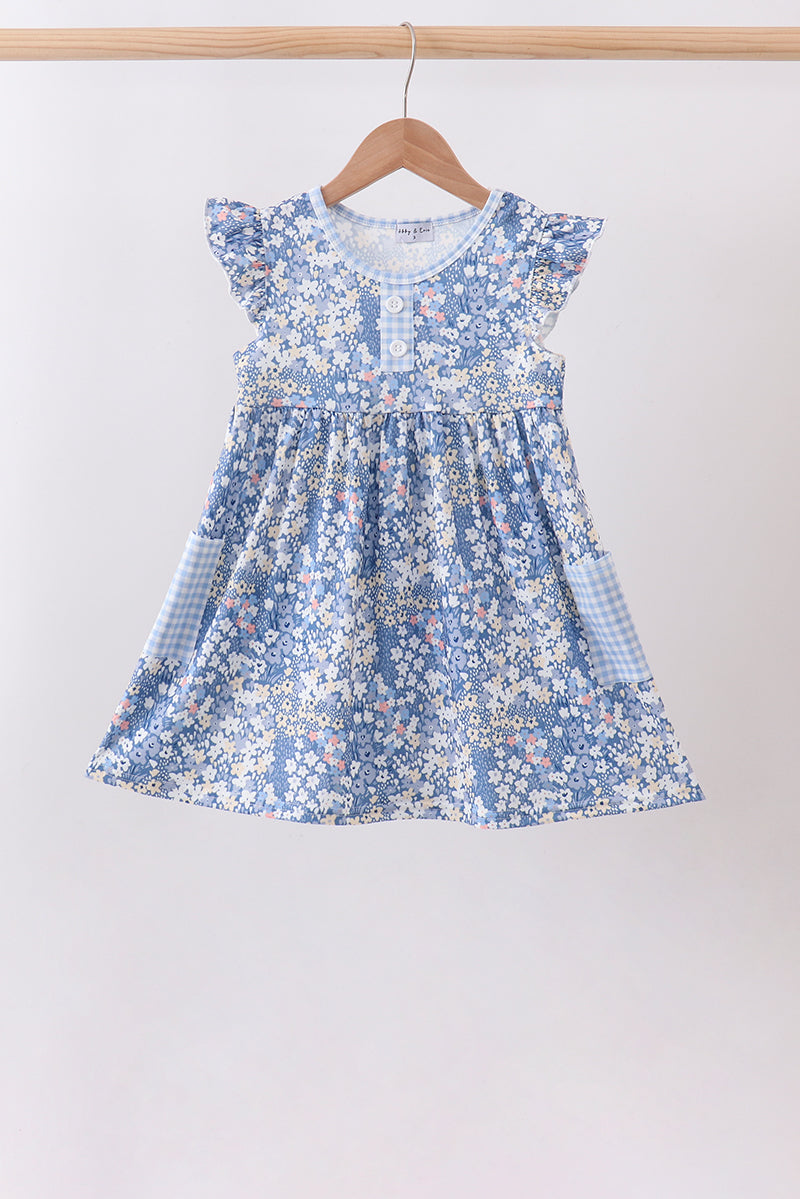 Blue Floral Print Dress