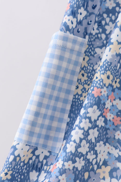 Blue Floral Print Dress