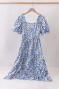 Blue Floral Print Mom Dress