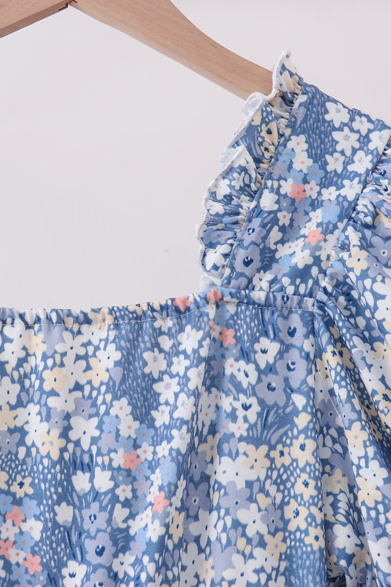 Blue Floral Print Mom Dress