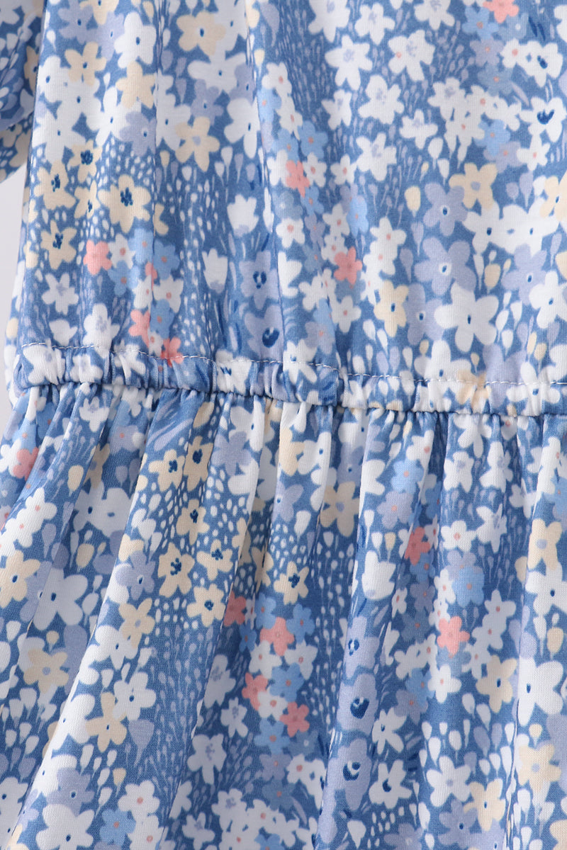Blue Floral Print Mom Dress