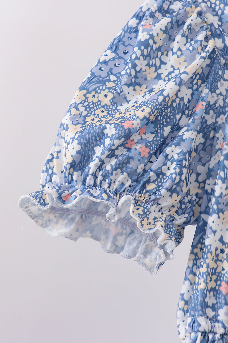 Blue Floral Print Mom Dress