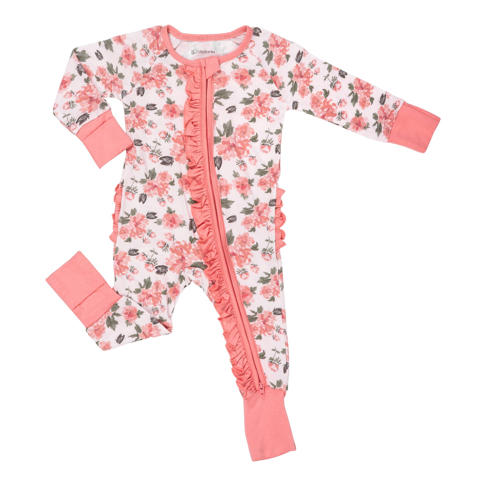 Bamboo Baby Convertible Ruffle Zipper Pajama Peony Floral: 0-3 Months