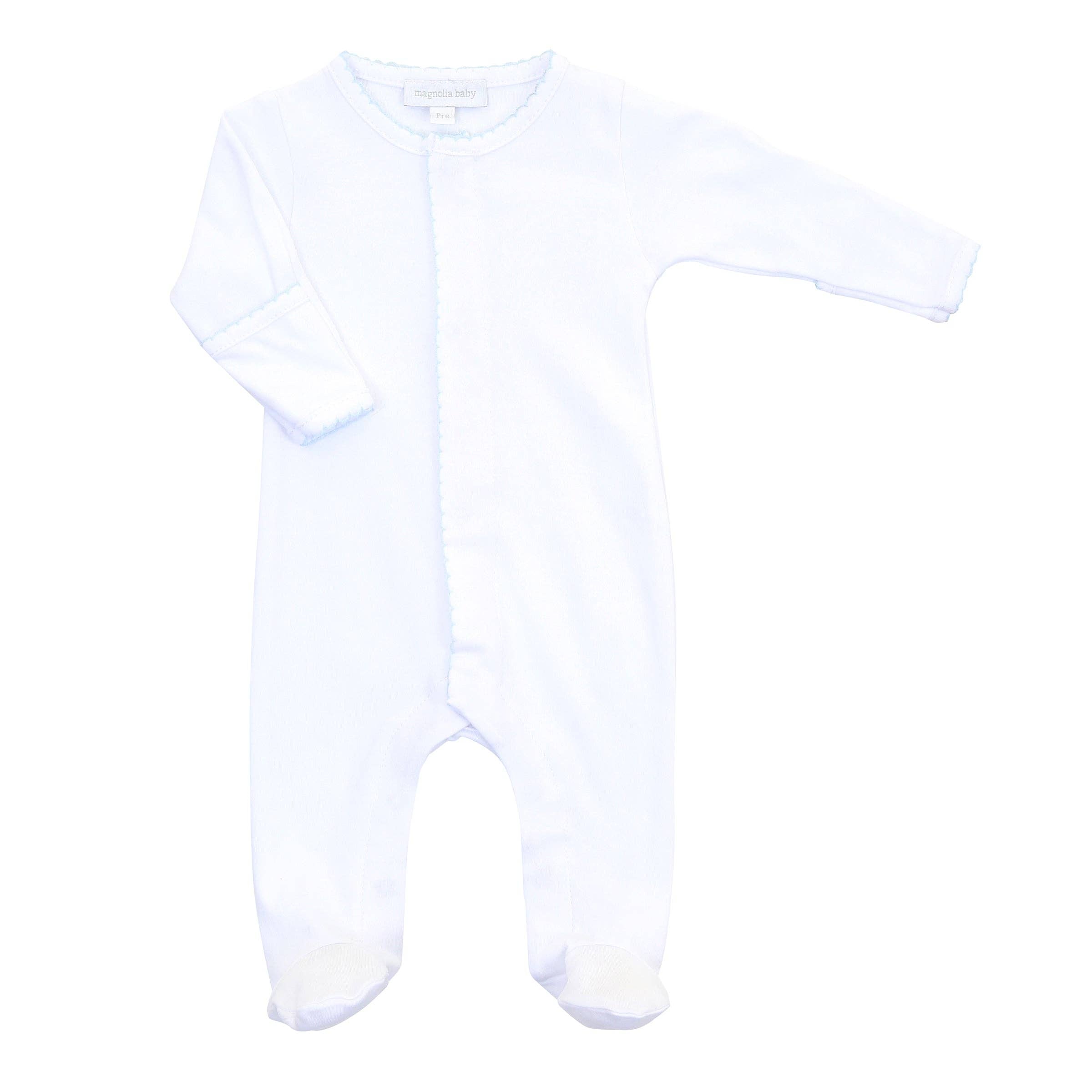 Solid Essentials White Footie  with Light Blue Trim