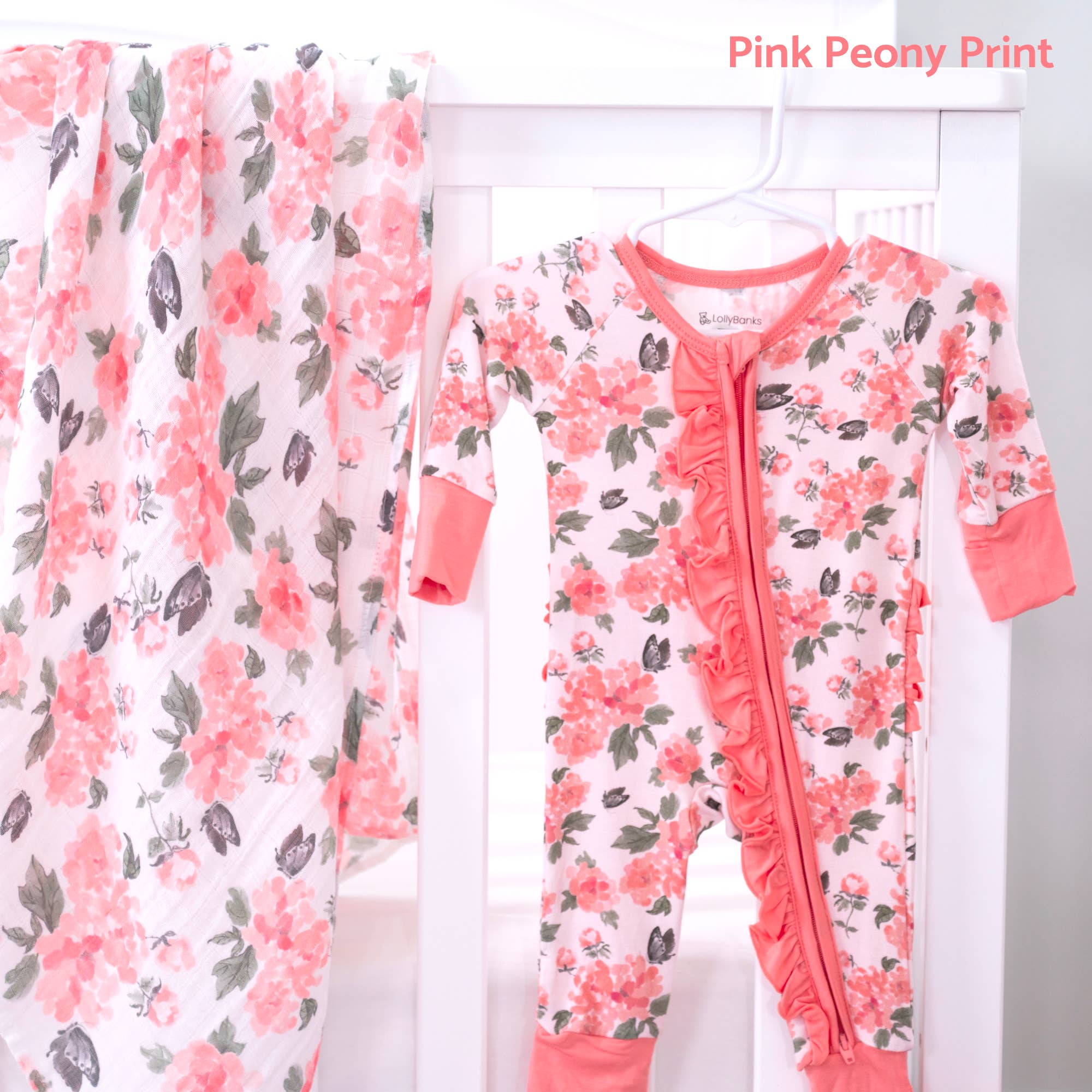 Bamboo Baby Convertible Ruffle Zipper Pajama Peony Floral: 0-3 Months