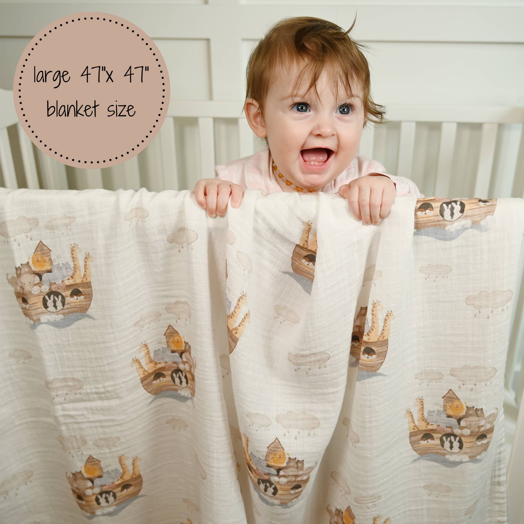 Baby Muslin Swaddle Blanket 47x47 Noah's Ark