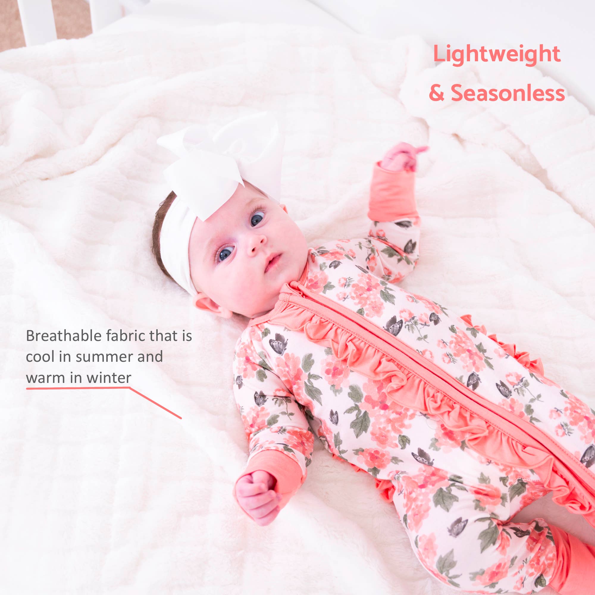 Bamboo Baby Convertible Ruffle Zipper Pajama Peony Floral: 0-3 Months