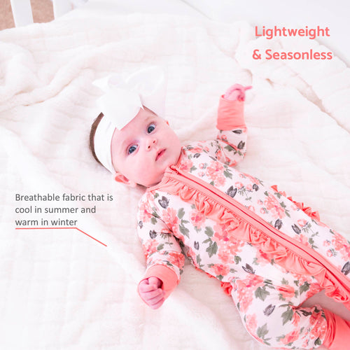 Bamboo Baby Convertible Ruffle Zipper Pajama Peony Floral: 0-3 Months
