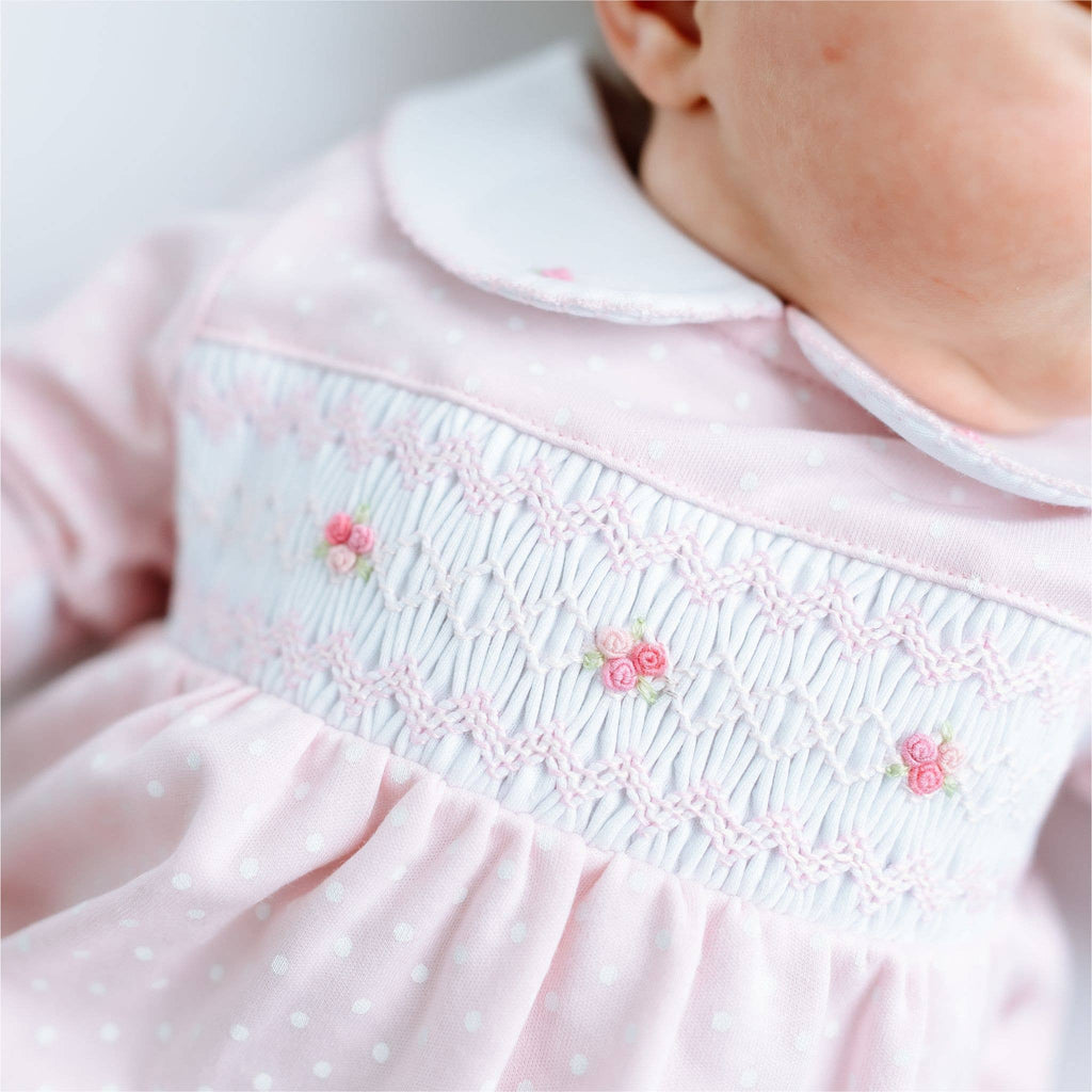 Mia's Classics Smocked Footie - Pink: 9 Months