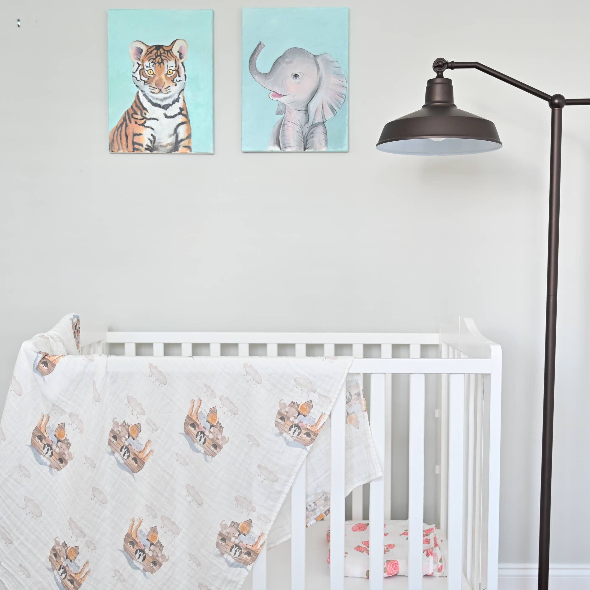 Baby Muslin Swaddle Blanket 47x47 Noah's Ark