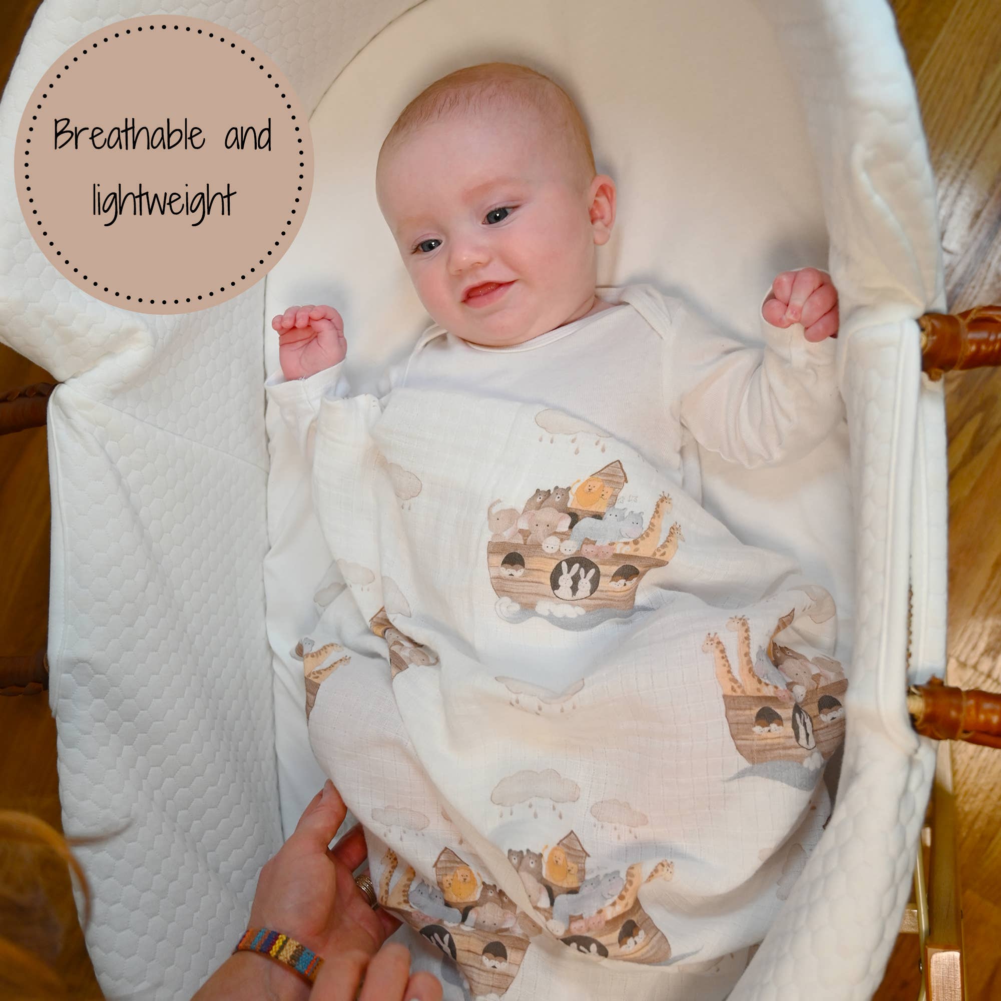 Baby Muslin Swaddle Blanket 47x47 Noah's Ark