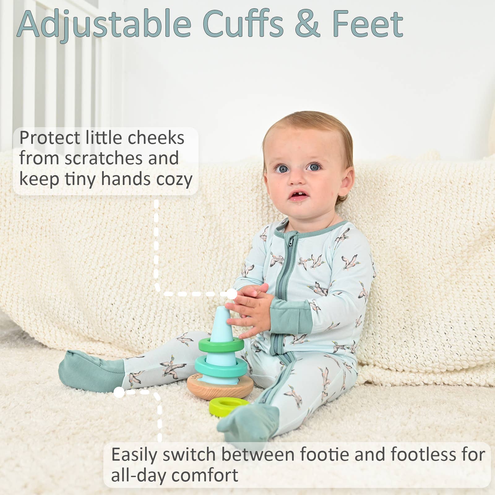 Bamboo Baby Convertible Zipper Pajama Quack Up Mallard Duck