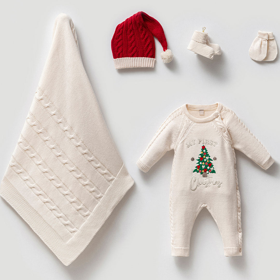 Baby's Christmas Tree Knitwear Outfit (5 Pcs )
