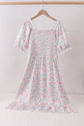 Pink floral smocked mom dress