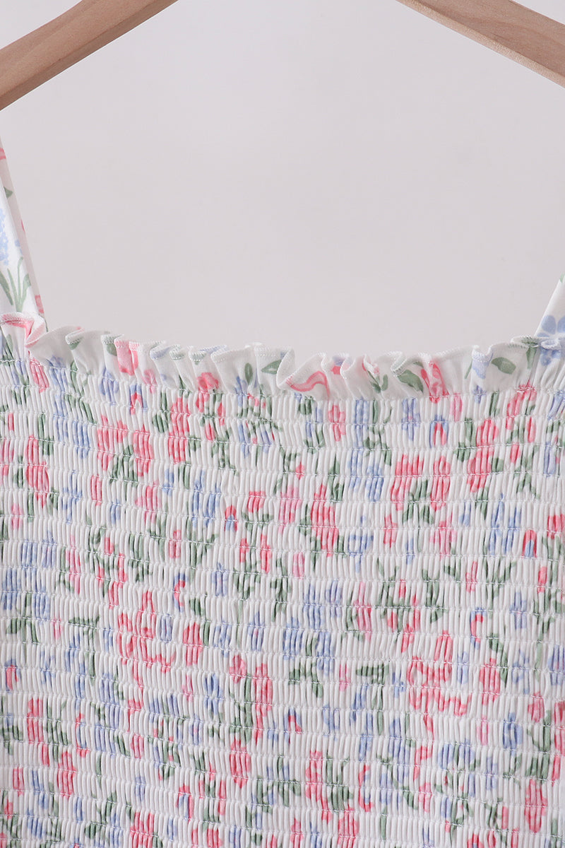 Pink floral smocked mom dress