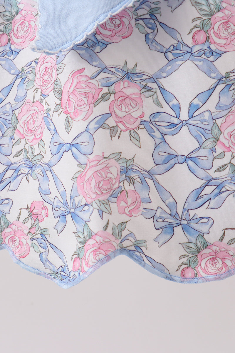 Blue Floral Bow Dress