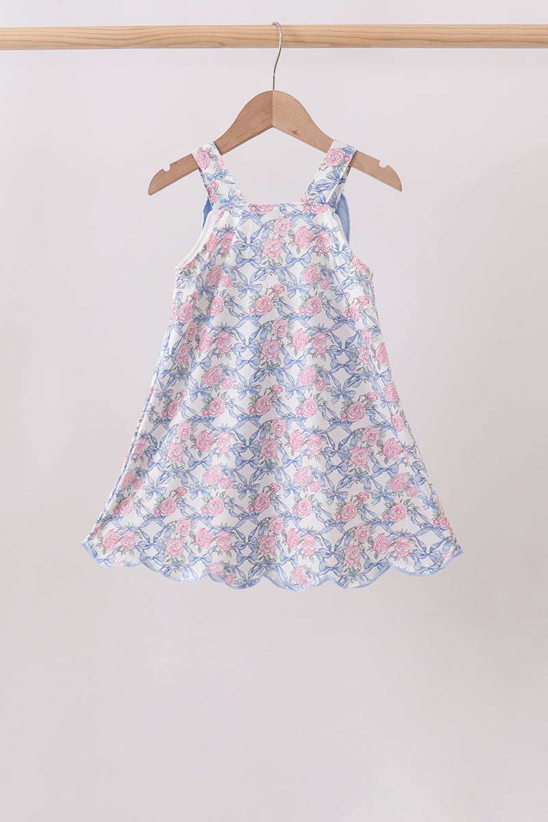 Blue Floral Bow Dress