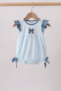 Blue Plaid Embroidered Bow Bubble