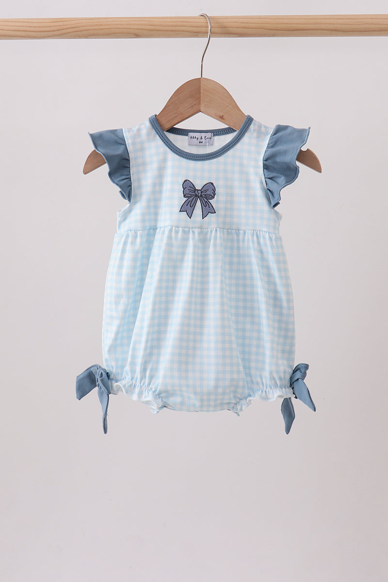 Blue Plaid Embroidered Bow Bubble