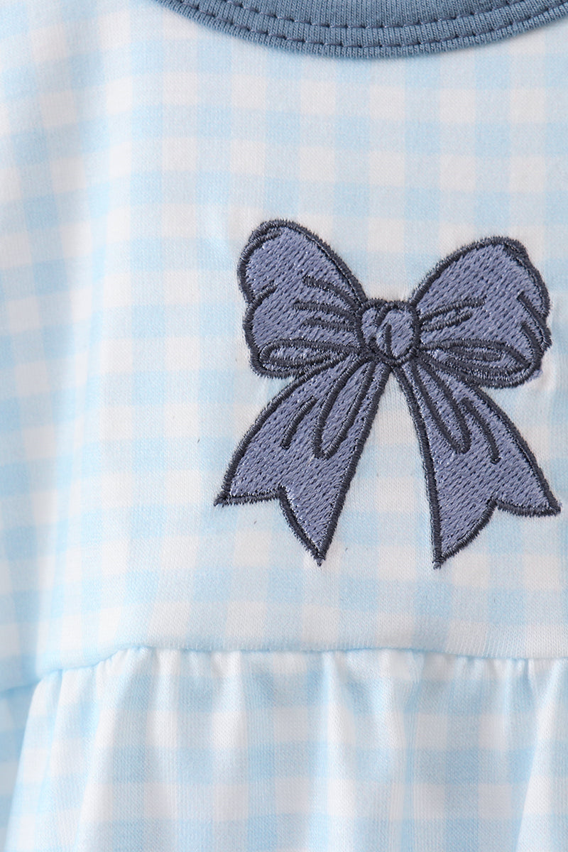 Blue Plaid Embroidered Bow Bubble