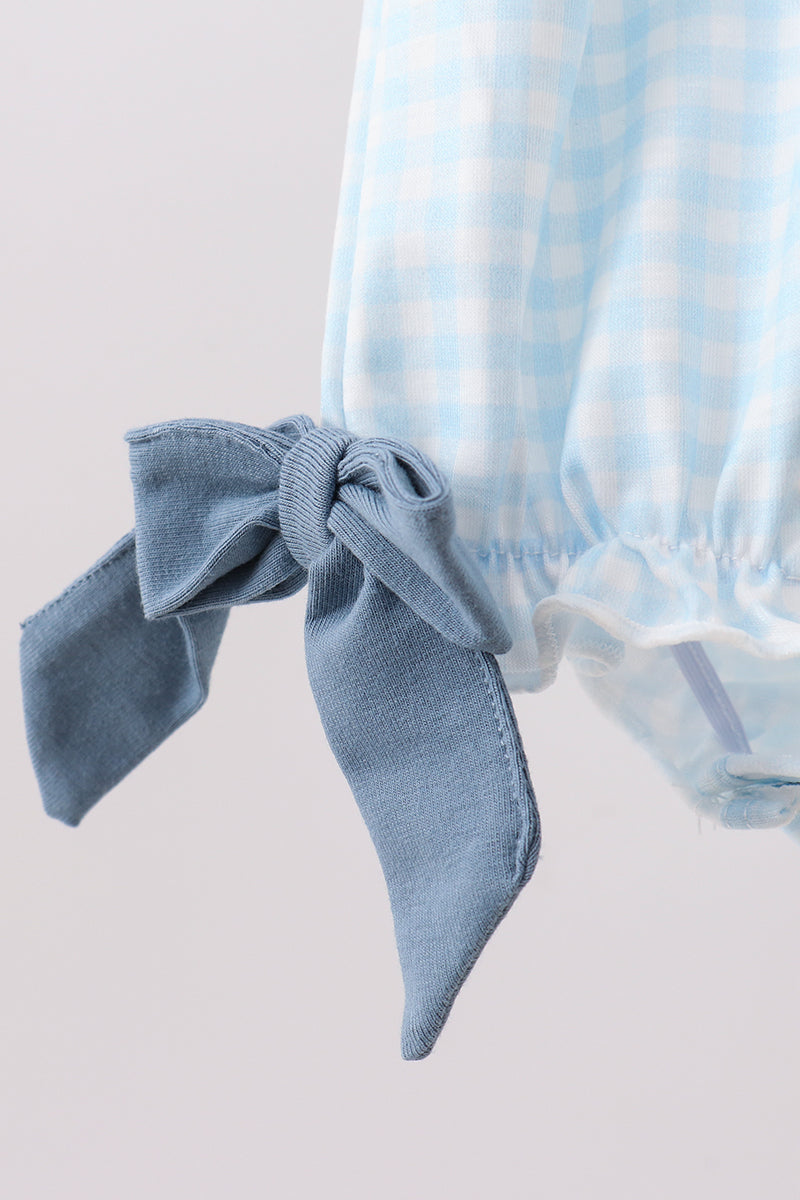 Blue Plaid Embroidered Bow Bubble