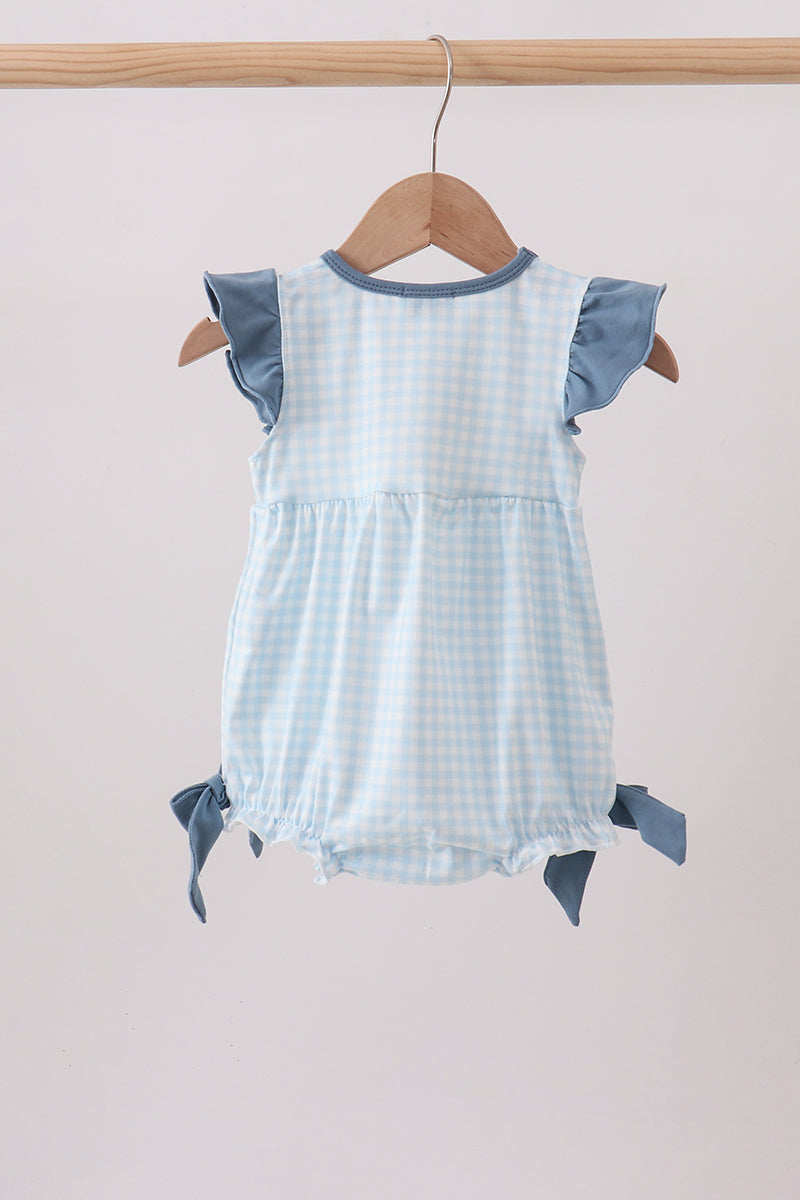 Blue Plaid Embroidered Bow Bubble