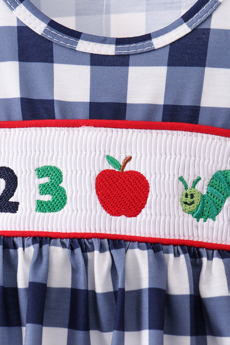 Navy Apple Smocked Gingham Bloomer Set
