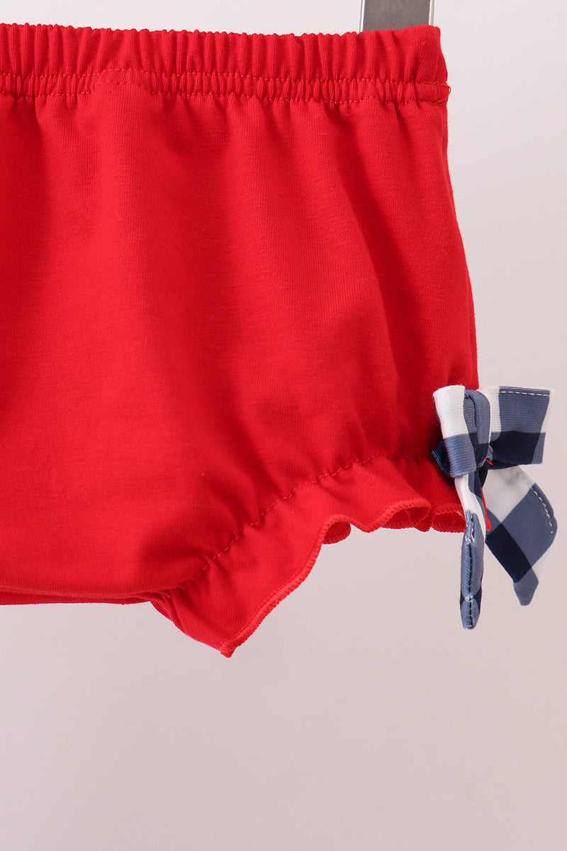 Navy Apple Smocked Gingham Bloomer Set
