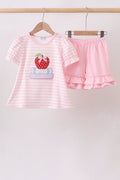 Pink Stripe Apple Book Appliqué Ruffle Set