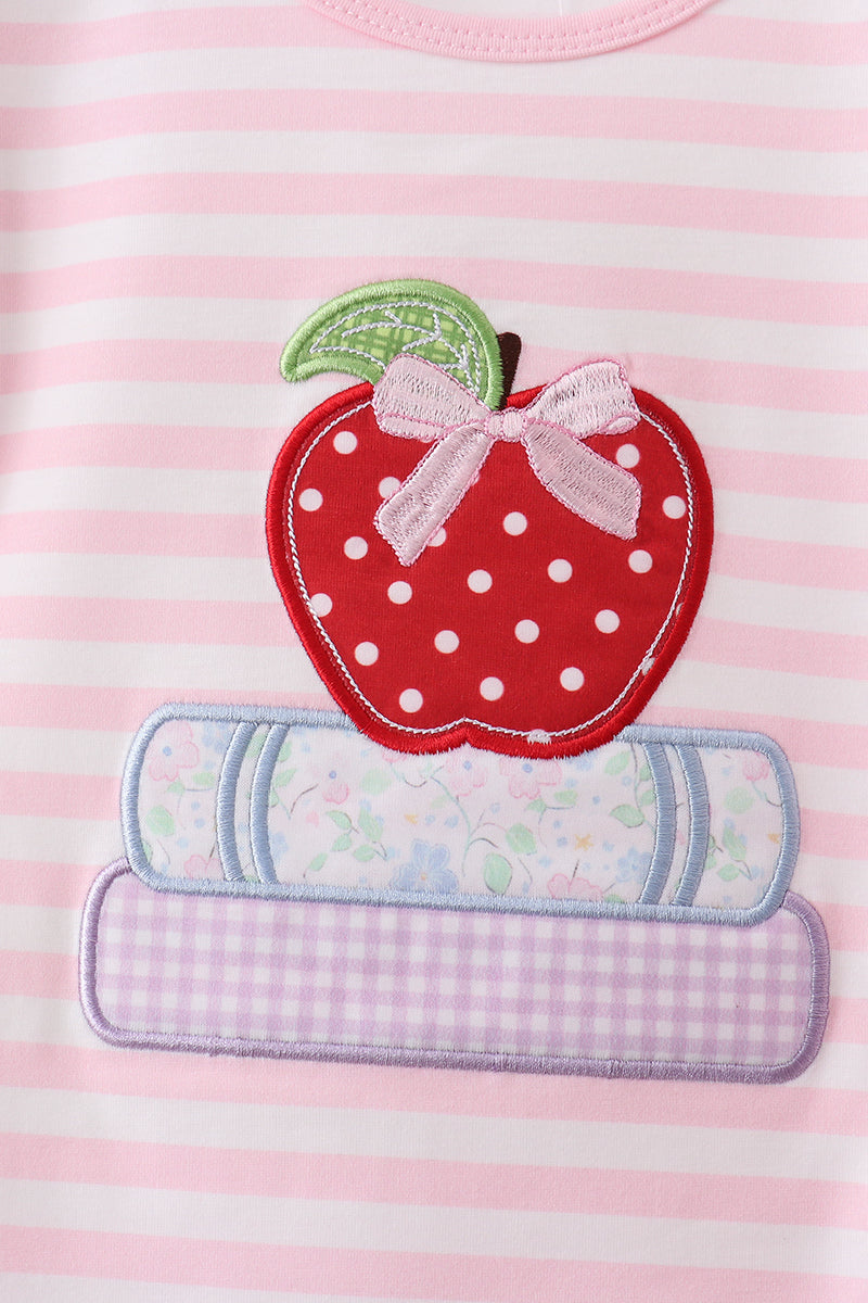 Pink Stripe Apple Book Appliqué Ruffle Set
