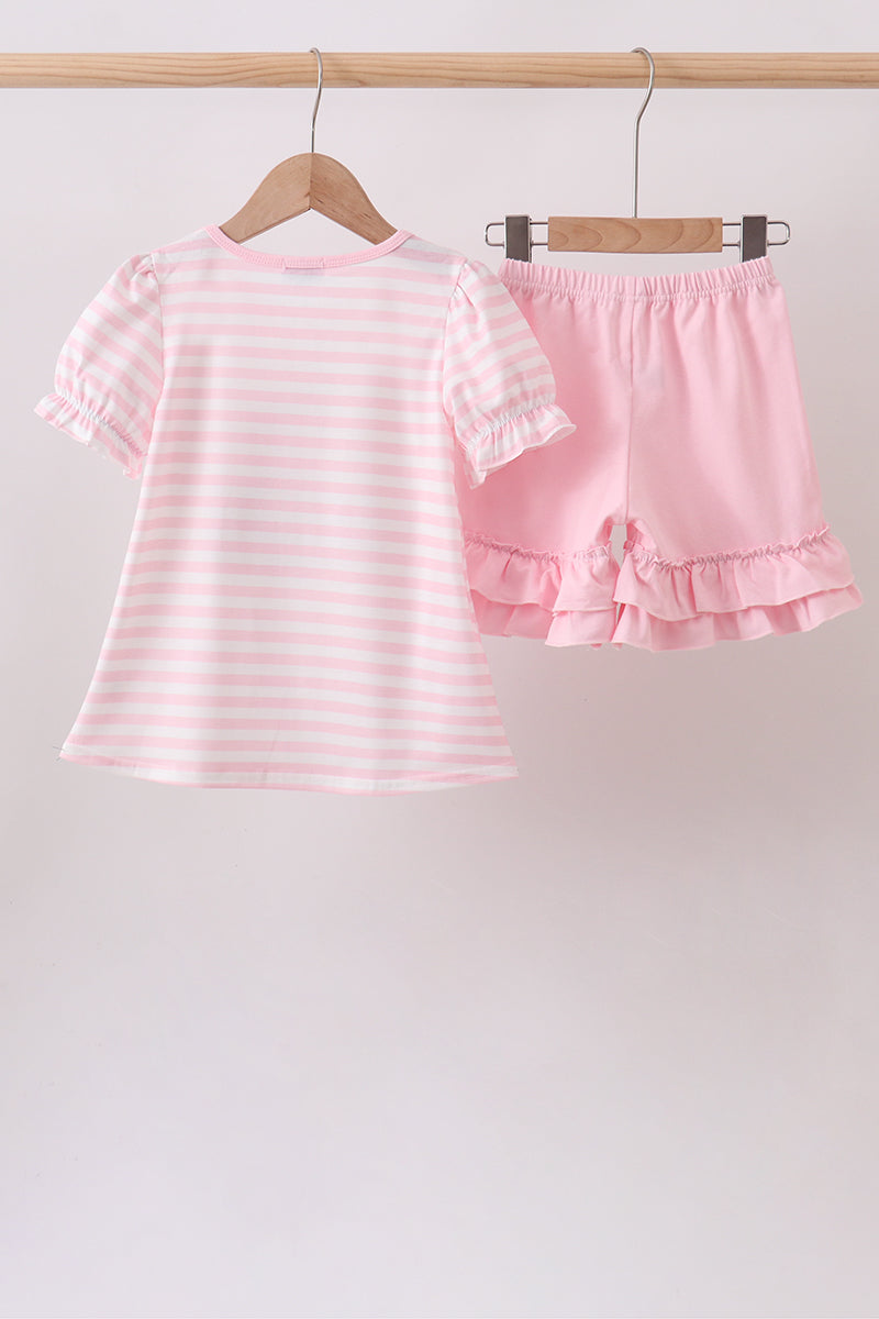 Pink Stripe Apple Book Appliqué Ruffle Set