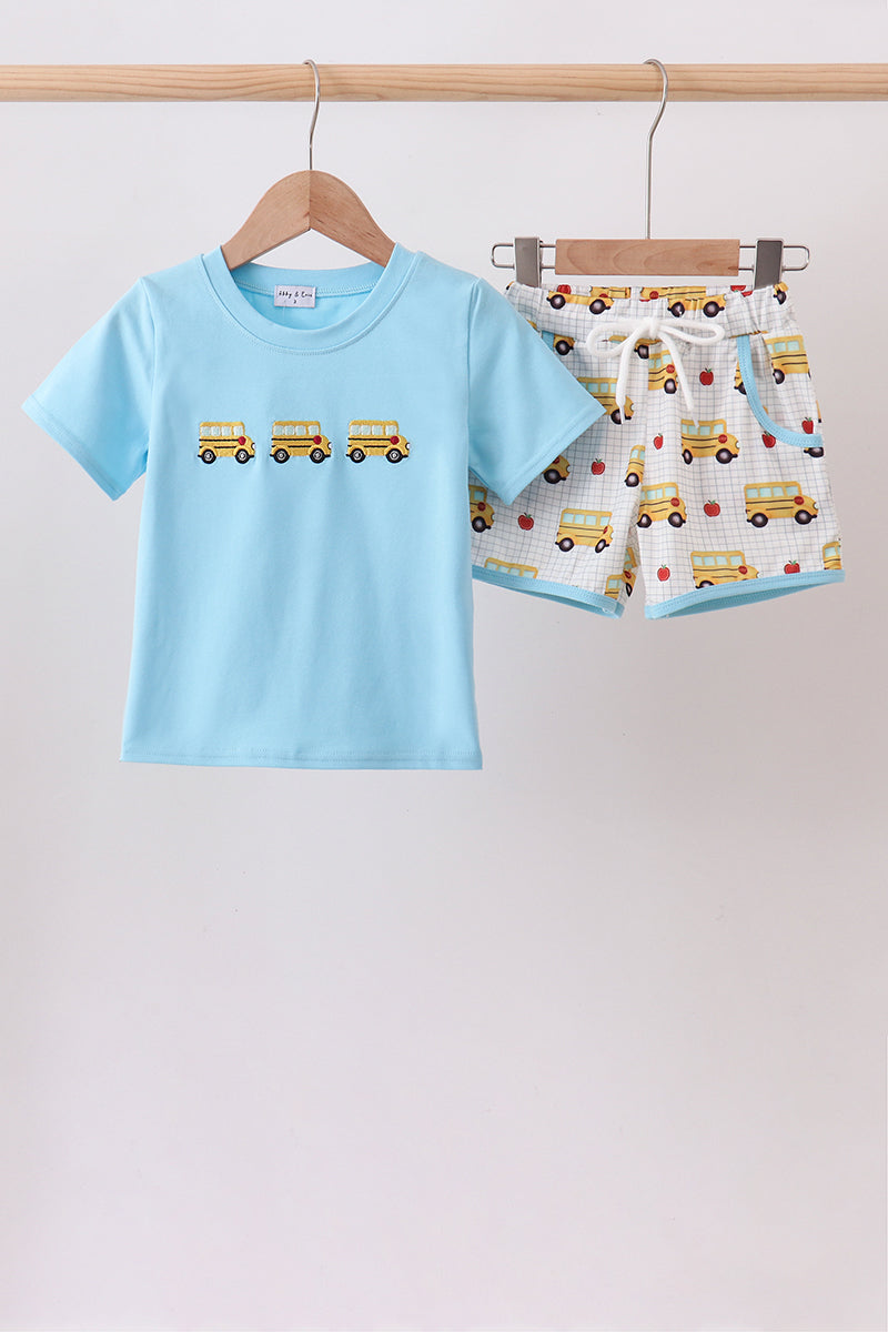 Blue Bus Embroidered Set