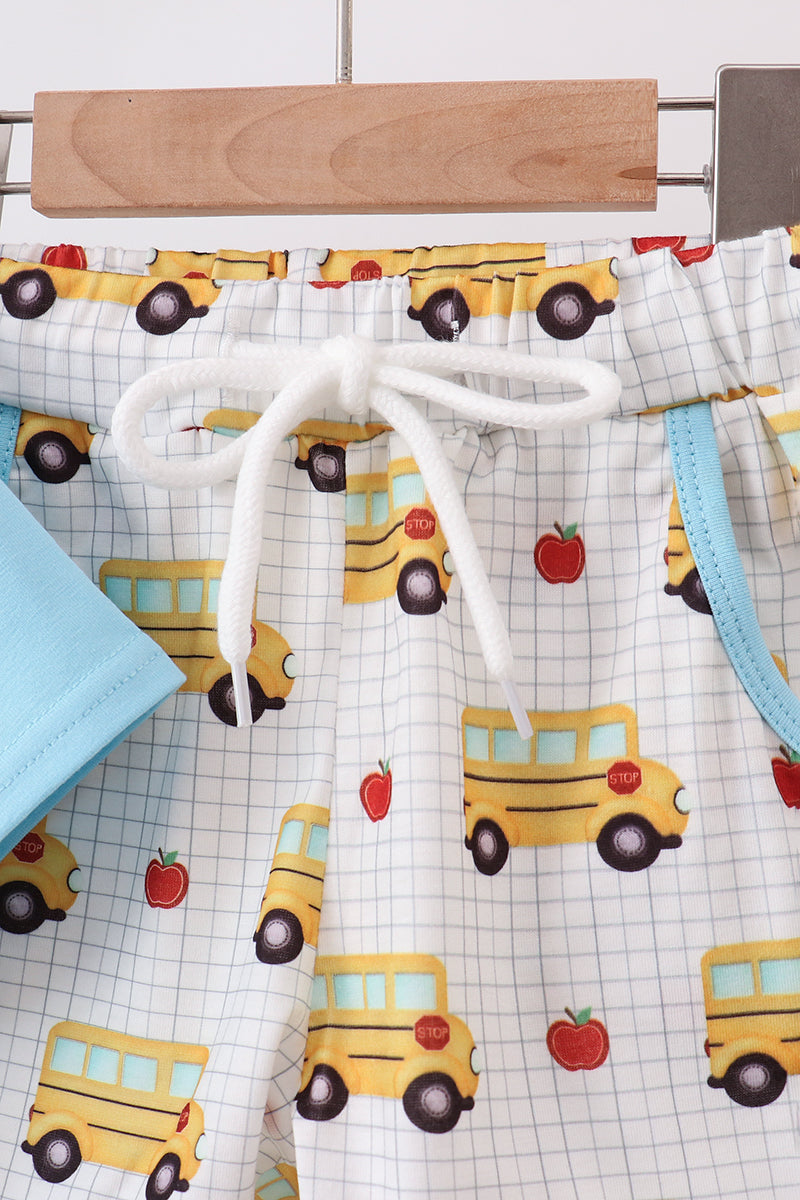 Blue Bus Embroidered Set