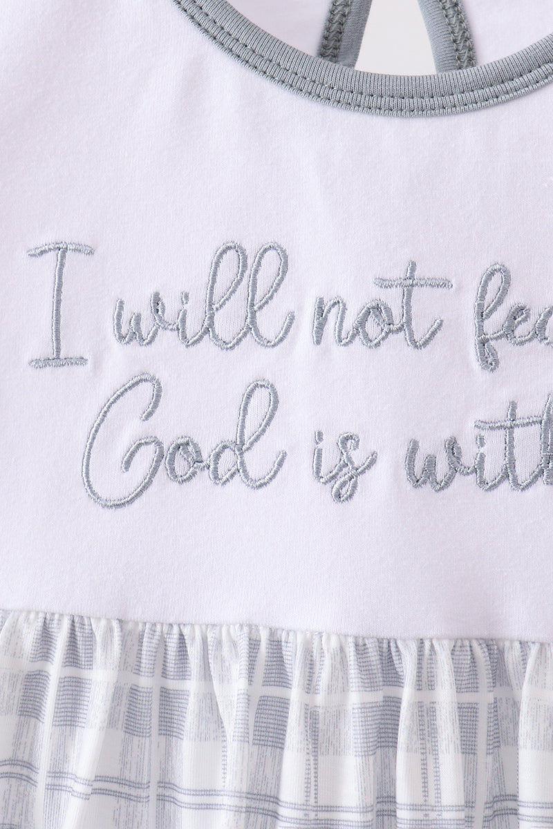 Blue Faith Quote Embroidered Dress