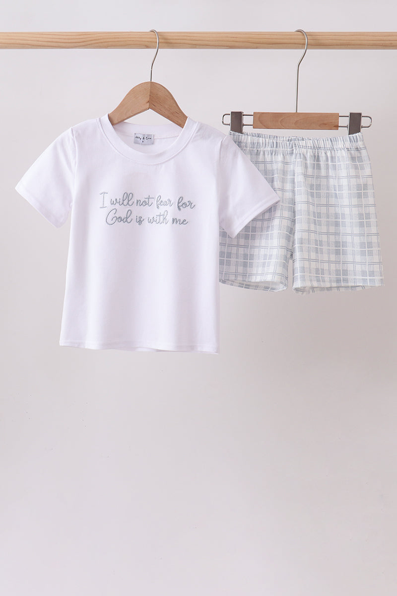 Blue Faith Quote Embroidered Shorts Set