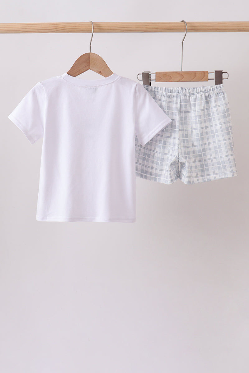 Blue Faith Quote Embroidered Shorts Set