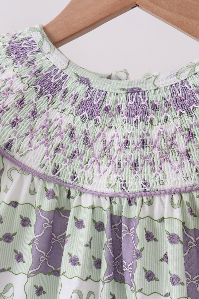 Purple Floral Smocked Bloomer Set
