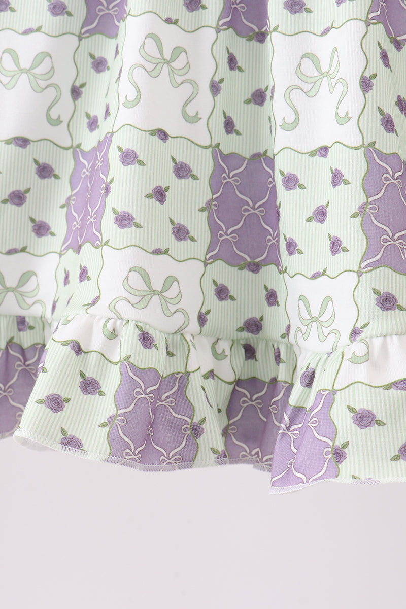 Purple Floral Smocked Bloomer Set