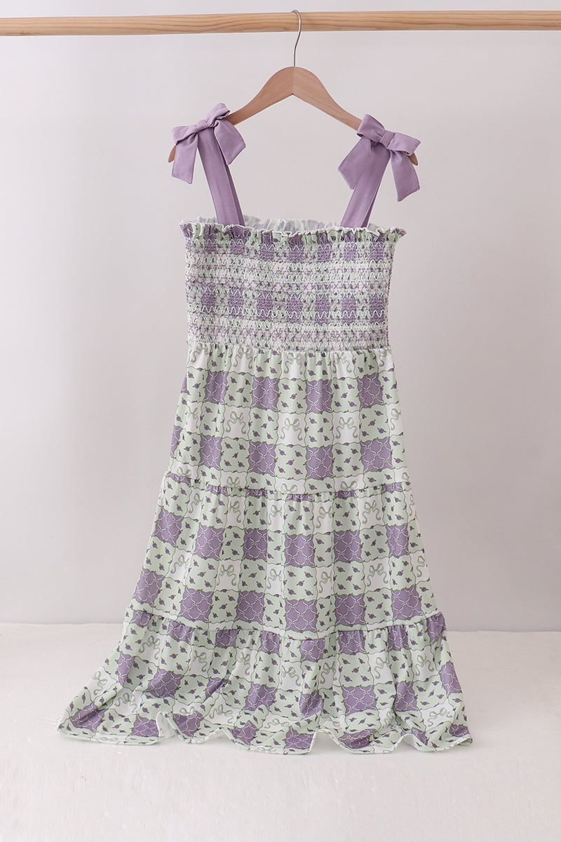Purple Floral Smocked Women Dress