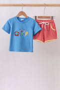 Blue Carousel Embroidered Shorts Set