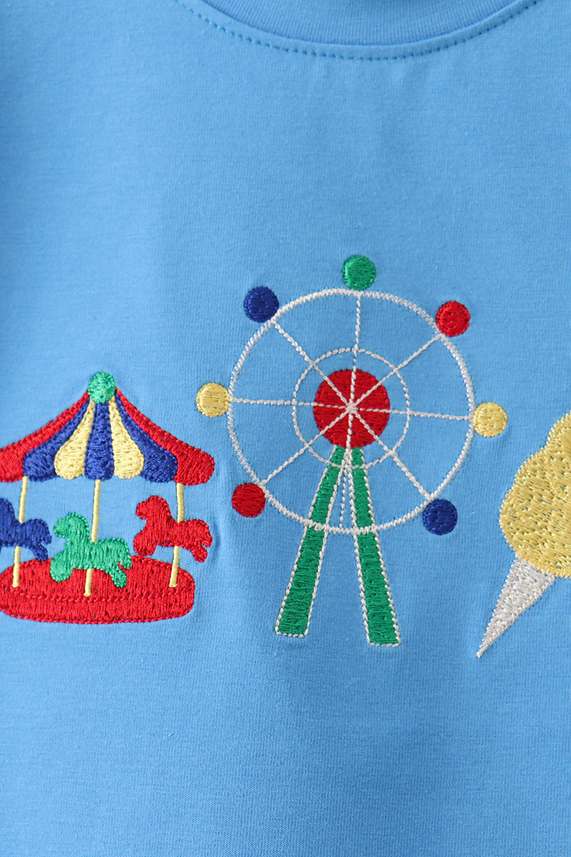 Blue Carousel Embroidered Shorts Set
