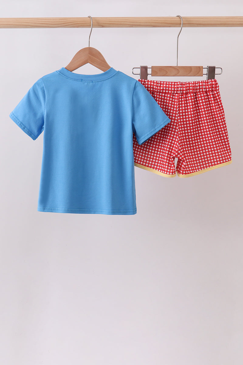 Blue Carousel Embroidered Shorts Set