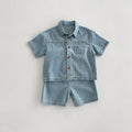 Solid Button Up Denim Shorts Set