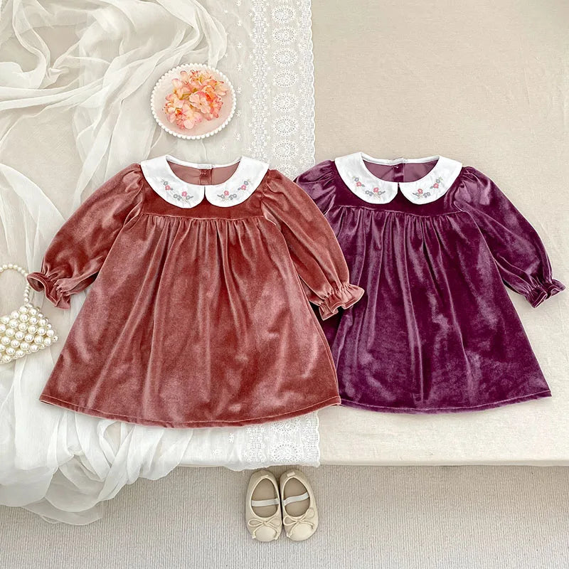 Doll Collar Velvet Dress