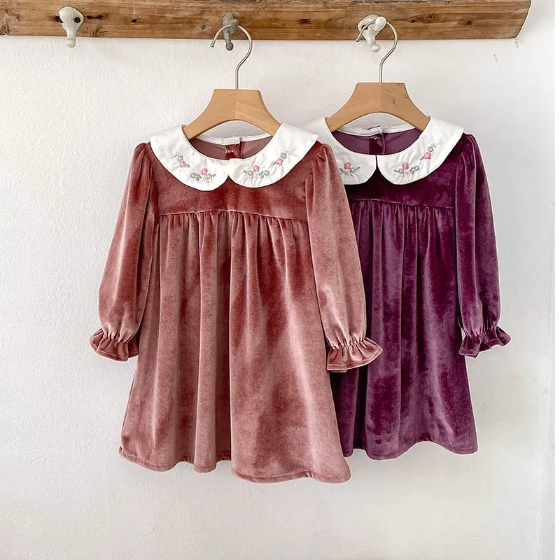Doll Collar Velvet Dress