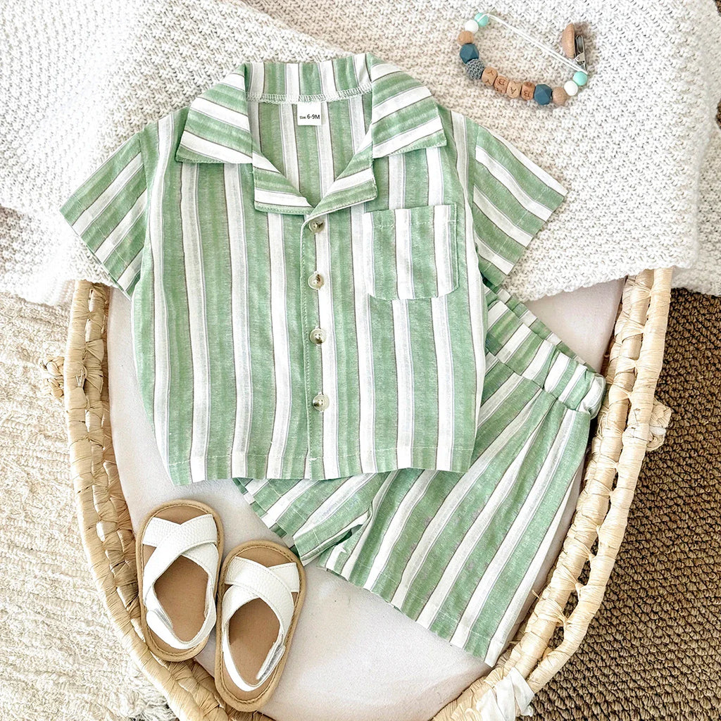 Mint Striped Linen Set
