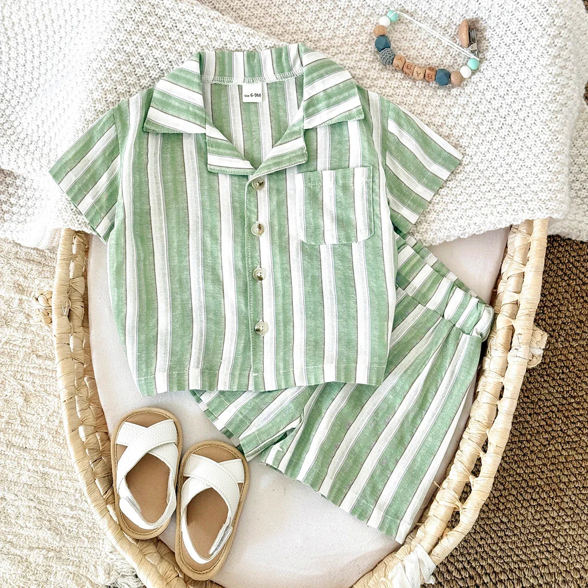 Mint Striped Linen Set