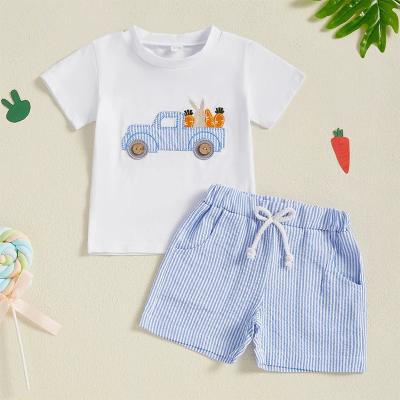 Boys Casual Stripe Shorts Set